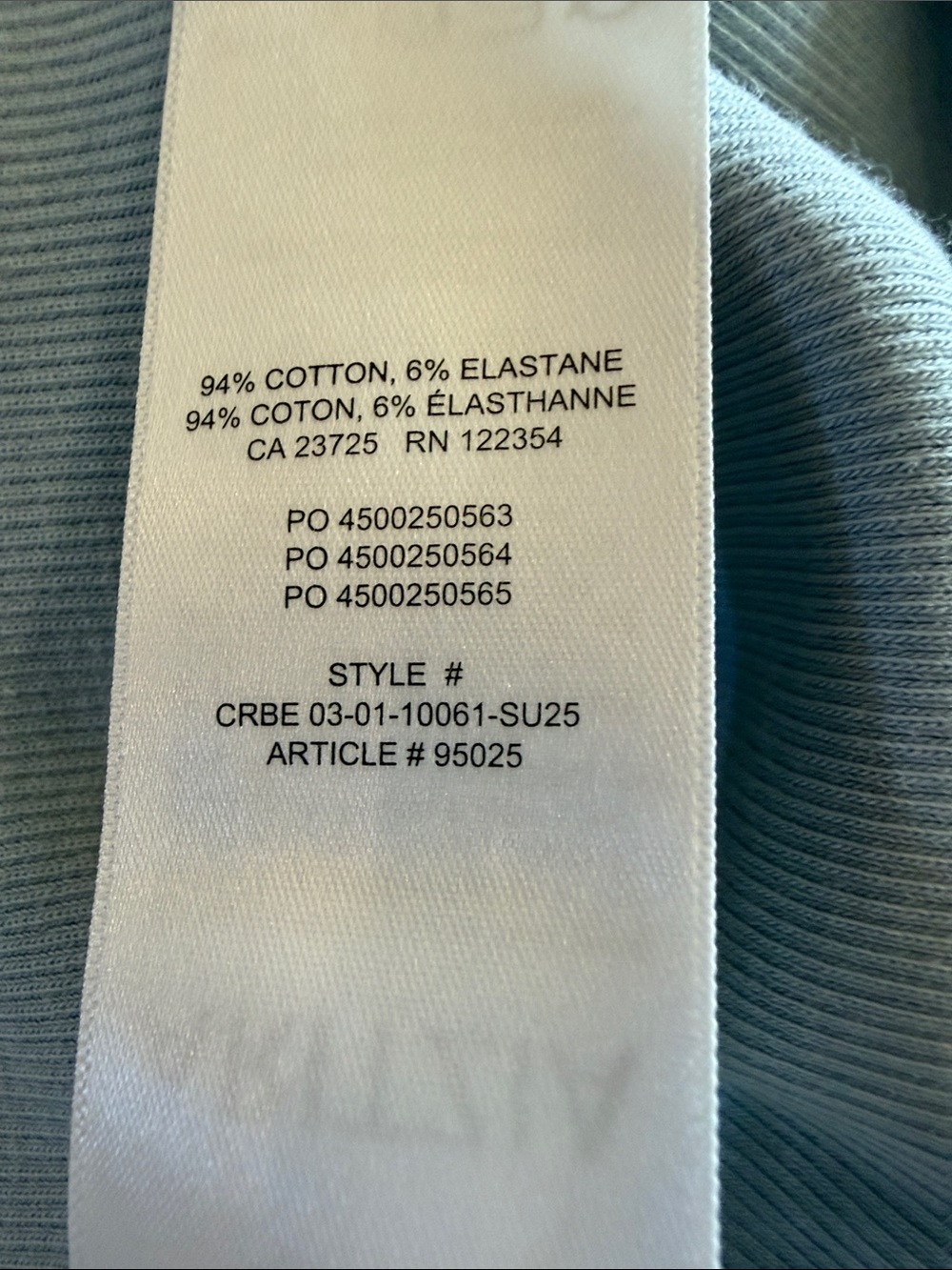 NWT Aritzia Ribbed Light Blue Cropped Crewneck Tee - Picture 6 of 6